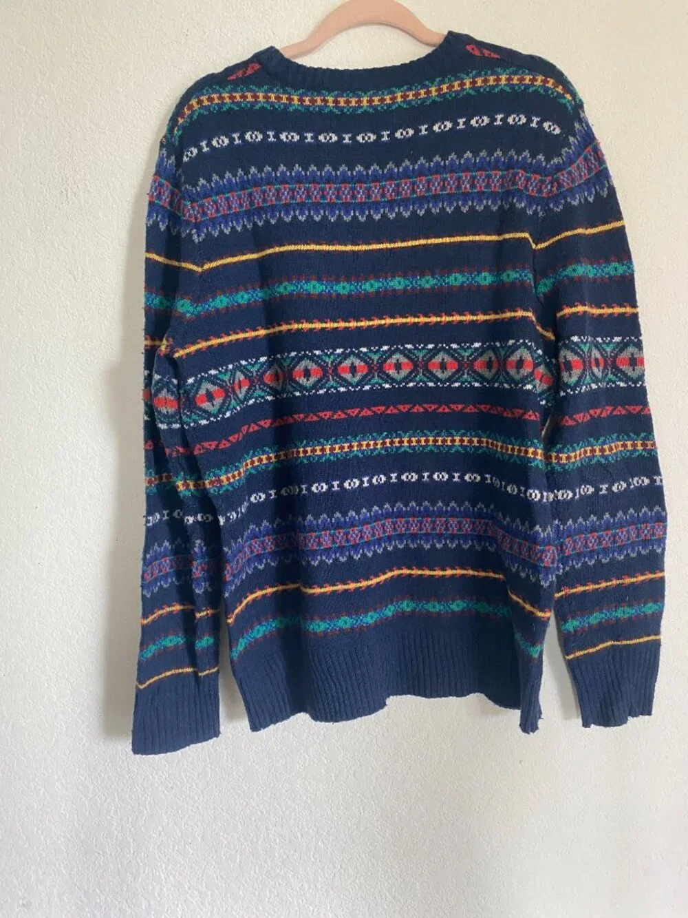 Urban Pipeline Mens L Navy Multi Color Fair Isle Pullover Sweater Crew Neck